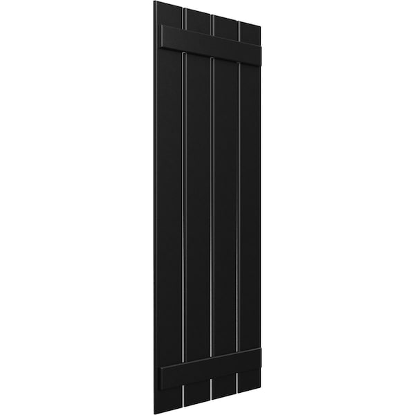 True Fit PVC Four Board Spaced Board-n-Batten Shutters, Black , 23W X 72H